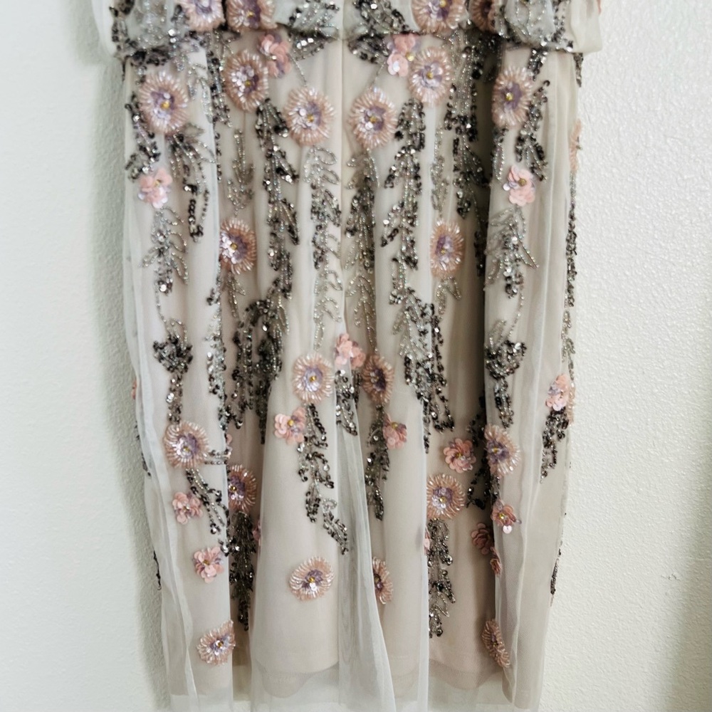 Adrianna Papell Beaded Floral Nude Short Dress - Picture 6 of 6